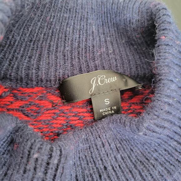 J. Crew Cheerful Fair Isle Sweater Mock Neck Red Birds Snowflakes Women Small - Picture 10 of 13